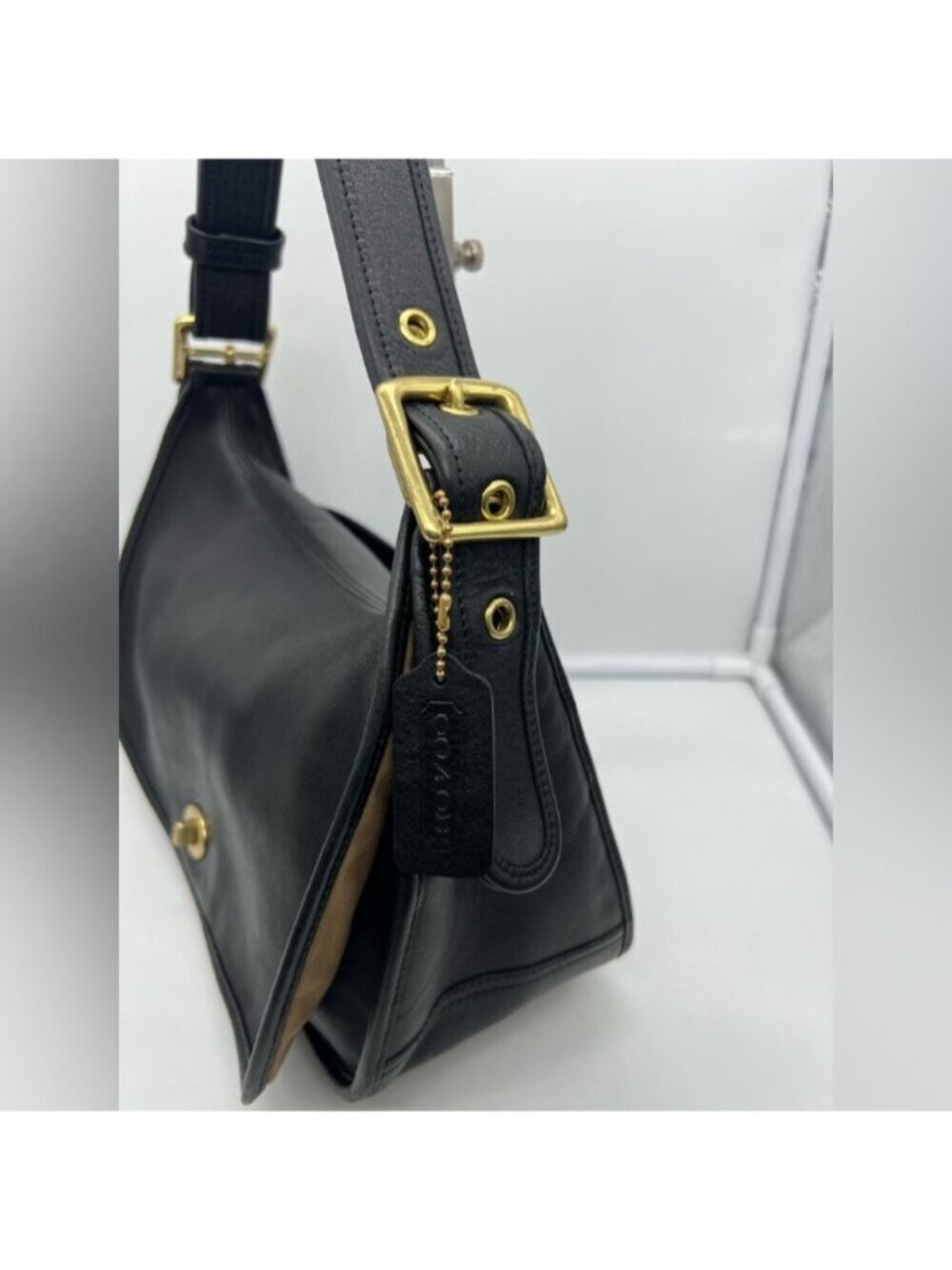 COACH VINTAGE 9338 Y2K Legacy Crescent Black Leather Shoulder Crossbody Hobo Bag - Picture 4 of 16